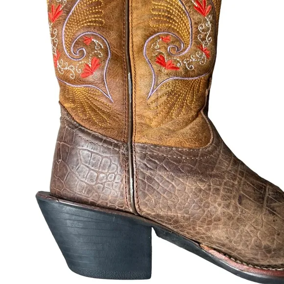 Tony Lama Leather Floral Embroidery Western Boots Brown Size 5.5
