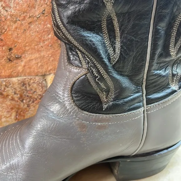 Tony Lama Men Cowboy Boots Stich Textured Toe Rodeo Black Gray Size 11D