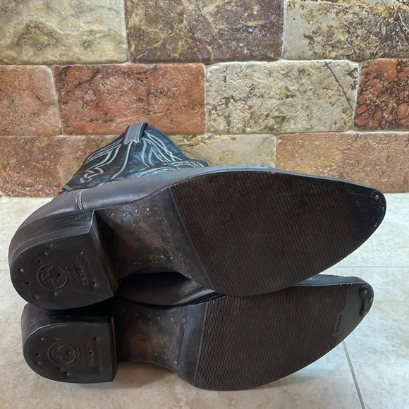 Tony Lama Men Cowboy Boots Stich Textured Toe Rodeo Black Gray Size 11D