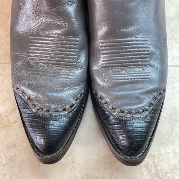 Tony Lama Men Cowboy Boots Stich Textured Toe Rodeo Black Gray Size 11D
