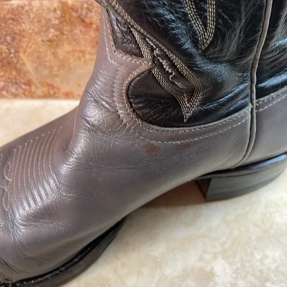 Tony Lama Men Cowboy Boots Stich Textured Toe Rodeo Black Gray Size 11D