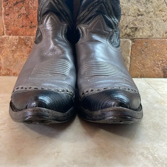 Tony Lama Men Cowboy Boots Stich Textured Toe Rodeo Black Gray Size 11D