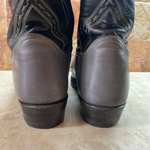Tony Lama Men Cowboy Boots Stich Textured Toe Rodeo Black Gray Size 11D