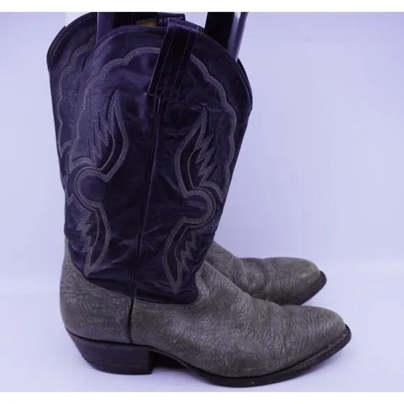 Tony Lama Wildebeast Print Boots Men 10 D Gray Leather Western Style 6253 VTG
