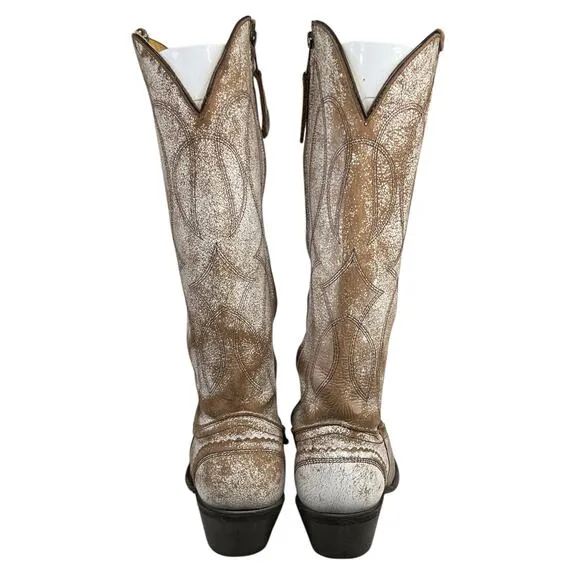 Tony Lama Women’s Geneva Antique White Distressed Cowgirl Boot Size US 8 B