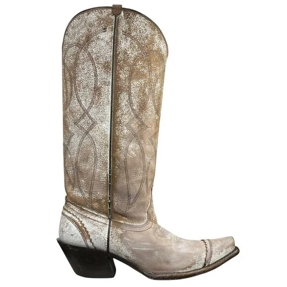 Tony Lama Women’s Geneva Antique White Distressed Cowgirl Boot Size US 8 B