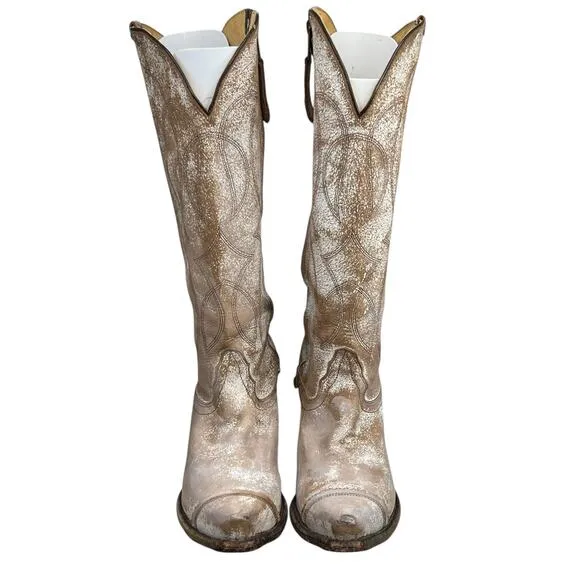 Tony Lama Women’s Geneva Antique White Distressed Cowgirl Boot Size US 8 B