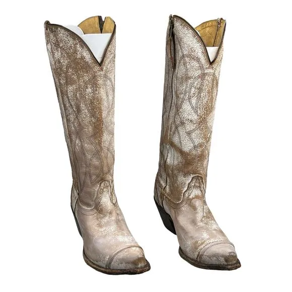 Tony Lama Women’s Geneva Antique White Distressed Cowgirl Boot Size US 8 B