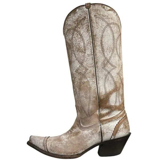 Tony Lama Women’s Geneva Antique White Distressed Cowgirl Boot Size US 8 B