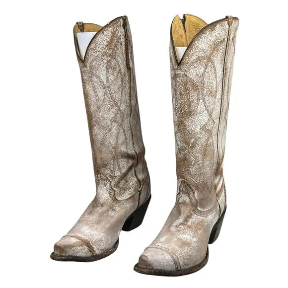 Tony Lama Women’s Geneva Antique White Distressed Cowgirl Boot Size US 8 B