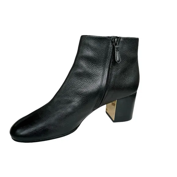 Tory Burch Cleveland Black Leather Metallic Block Heel Ankle Boots Booties Women