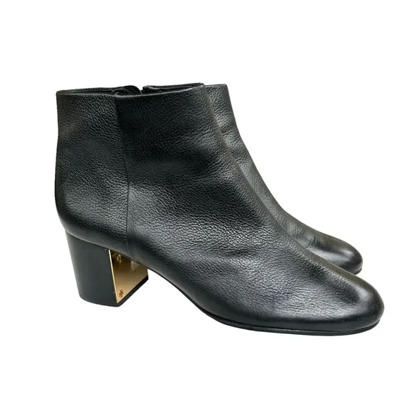 Tory Burch Cleveland Black Leather Metallic Block Heel Ankle Boots Booties Women
