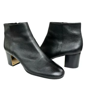 Tory Burch Cleveland Black Leather Metallic Block Heel Ankle Boots Booties Women