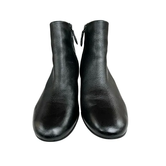 Tory Burch Cleveland Black Leather Metallic Block Heel Ankle Boots Booties Women