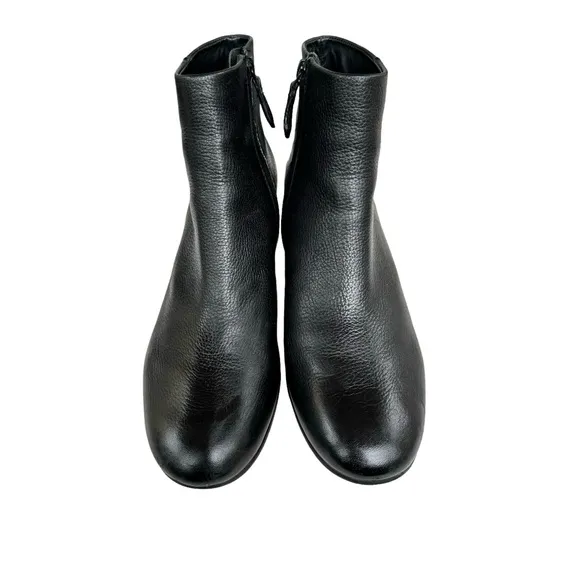 Tory Burch Cleveland Black Leather Metallic Block Heel Ankle Boots Booties Women