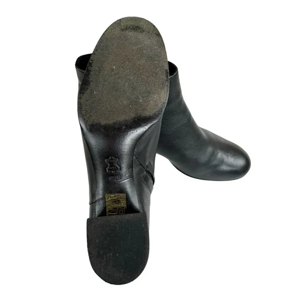 Tory Burch Cleveland Black Leather Metallic Block Heel Ankle Boots Booties Women