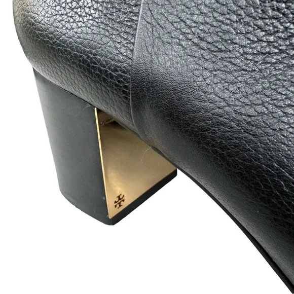 Tory Burch Cleveland Black Leather Metallic Block Heel Ankle Boots Booties Women