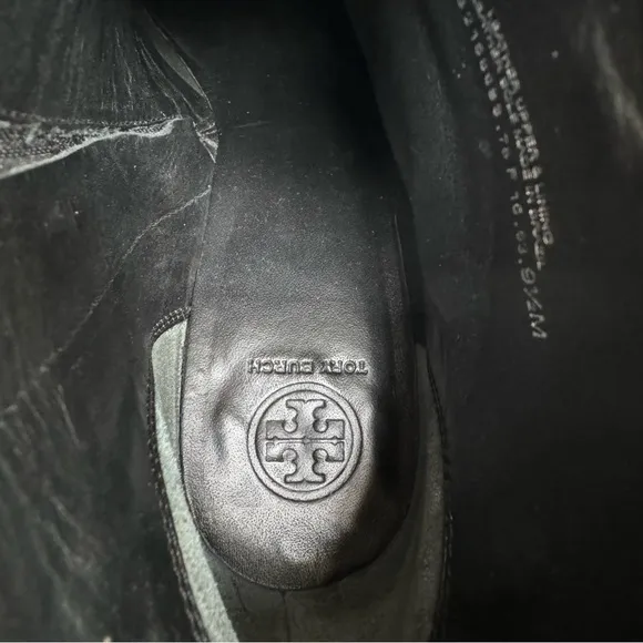 Tory Burch Cleveland Black Leather Metallic Block Heel Ankle Boots Booties Women