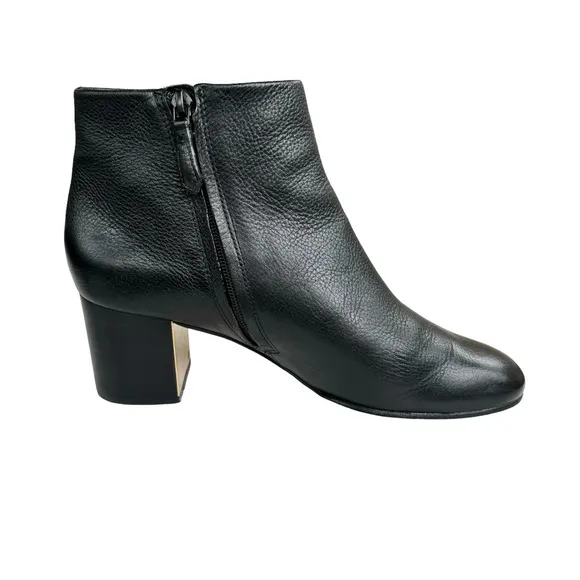 Tory Burch Cleveland Black Leather Metallic Block Heel Ankle Boots Booties Women