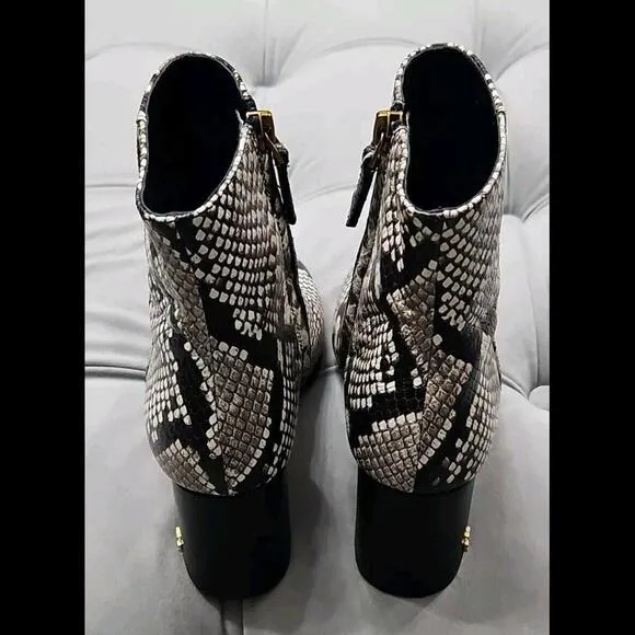 Tory Burch Logo Brooke Zip Up Short Booties Snake Print Leather Womens Shoes 5.5