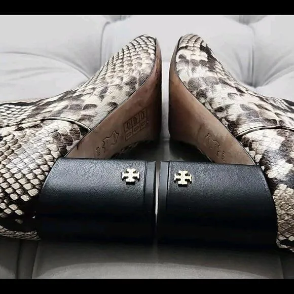 Tory Burch Logo Brooke Zip Up Short Booties Snake Print Leather Womens Shoes 5.5
