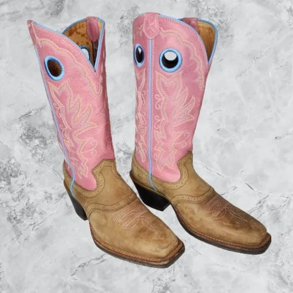 Twisted X Boots WRS 0003 Women 7 B Pink Tan Leather Square Toe