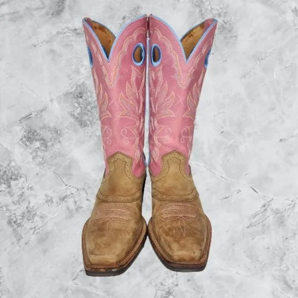 Twisted X Boots WRS 0003 Women 7 B Pink Tan Leather Square Toe