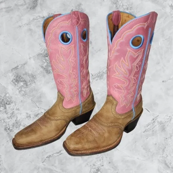 Twisted X Boots WRS 0003 Women 7 B Pink Tan Leather Square Toe