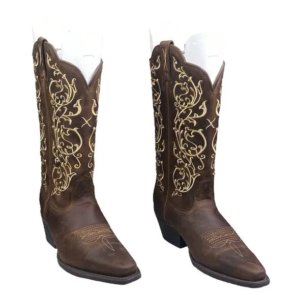 Twisted X Women’s Brown leather Embroidered Snip Toe Cowgirl Boot Size US 7 B