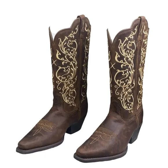 Twisted X Women’s Brown leather Embroidered Snip Toe Cowgirl Boot Size US 7 B
