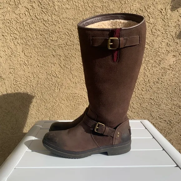 UGG 1005268 Thomsen women brown leather suede and shearling lined tall boots 7