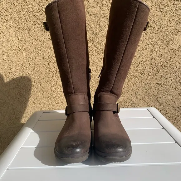 UGG 1005268 Thomsen women brown leather suede and shearling lined tall boots 7