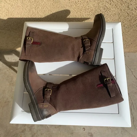 UGG 1005268 Thomsen women brown leather suede and shearling lined tall boots 7