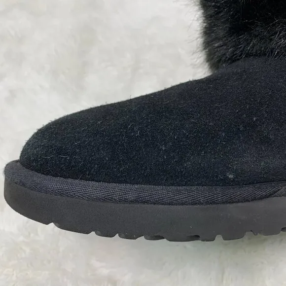 UGG 1119152  Women's Black Suede Mini Blakeley Faux Fur Trimmed Boots Size 7