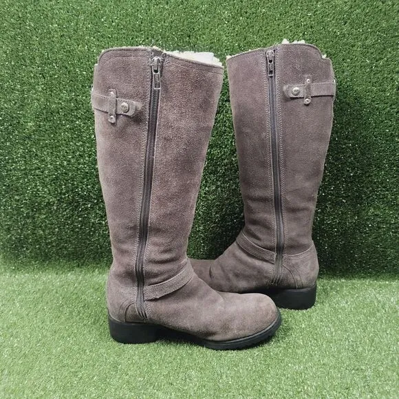 UGG 1917 Jillian Gray Suede Shearpa Lined Insulated Zip‎ Winter Riding Boots 6.5