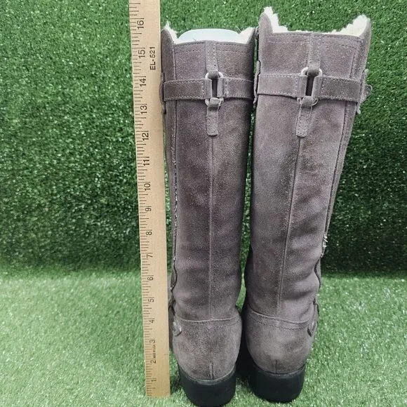 UGG 1917 Jillian Gray Suede Shearpa Lined Insulated Zip‎ Winter Riding Boots 6.5