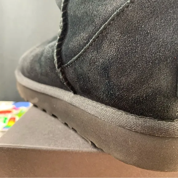 UGG All Black Fur Logo Boots Size 8 Women's