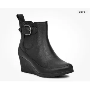 UGG Arleta Black Leather Wedge Boot Booties $180 8.5