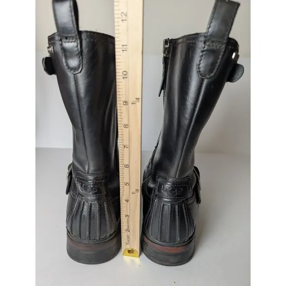 Ugg Australia Boots Men 11.5 Randell Black Leather Biker Zip Waterproof 1001915