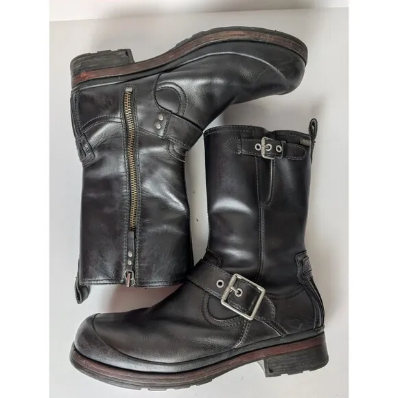 Ugg Australia Boots Men 11.5 Randell Black Leather Biker Zip Waterproof 1001915