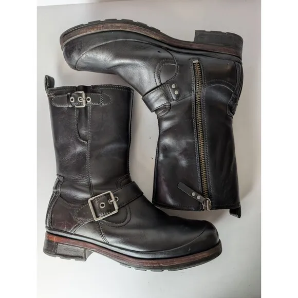 Ugg Australia Boots Men 11.5 Randell Black Leather Biker Zip Waterproof 1001915