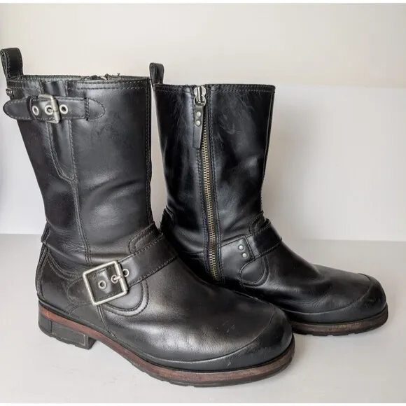 Ugg Australia Boots Men 11.5 Randell Black Leather Biker Zip Waterproof 1001915