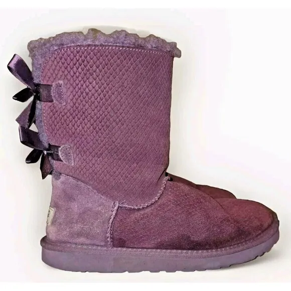 UGG Australia Boots Women 8 Purp Bailey Bow Exotic Scale Wild Grape 1007526
