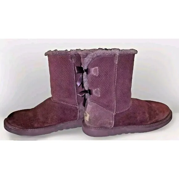 UGG Australia Boots Women 8 Purp Bailey Bow Exotic Scale Wild Grape 1007526