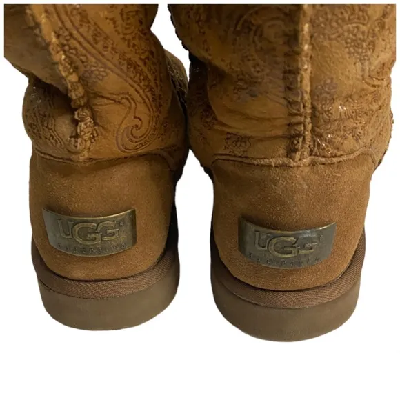 UGG Australia Classic Tall Sheepskin Winter Boots Sz 6 Paisley Chestnut Brown