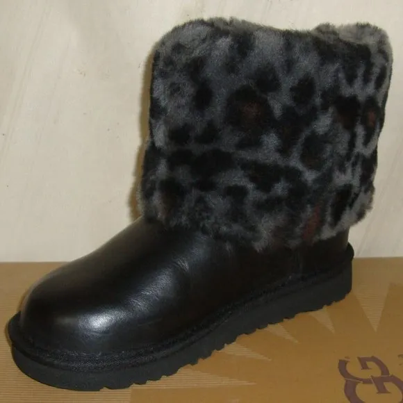 UGG Australia KIDS ELLEE Black Leopard Cuff Boots TODDLER Size US 11 NIB 1003723