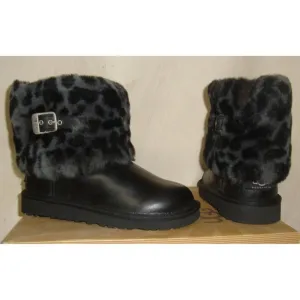 UGG Australia KIDS ELLEE Black Leopard Cuff Boots TODDLER Size US 11 NIB 1003723