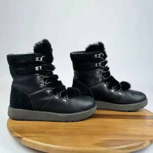 Ugg Australia Viki Black Leather Waterproof‎ Vibram Fur Lace Up Mid Boots Size 7
