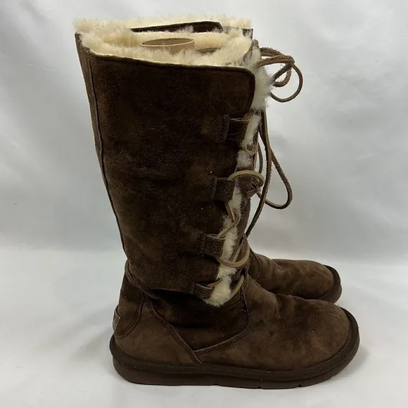 UGG Australia Whitley Suede Espresso Brown Lace‎ up Winter Boots Size 7