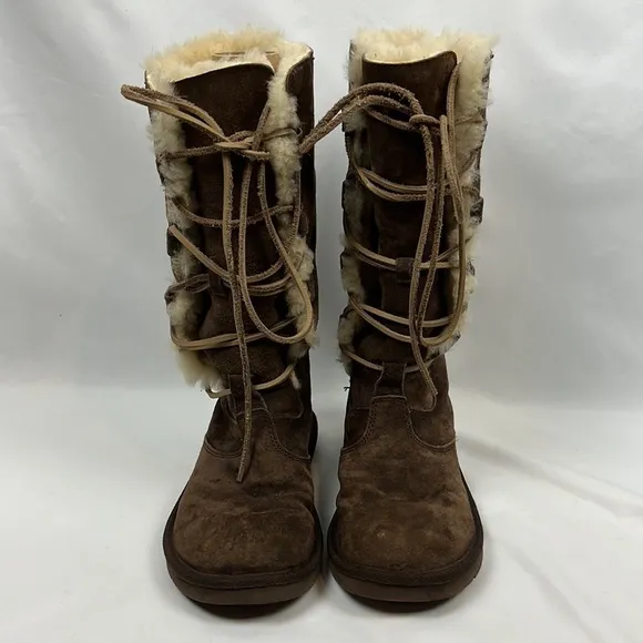 UGG Australia Whitley Suede Espresso Brown Lace‎ up Winter Boots Size 7